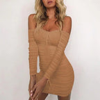 Women Spring Autumn Bandage Dress Women Sexy Off Shoulder Long Sleeve Slim Elastic Bodycon Vestidos nowadaysfashion