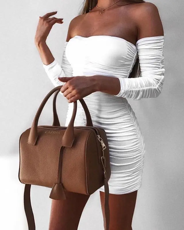 Women Spring Autumn Bandage Dress Women Sexy Off Shoulder Long Sleeve Slim Elastic Bodycon Vestidos nowadaysfashion