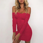 Women Spring Autumn Bandage Dress Women Sexy Off Shoulder Long Sleeve Slim Elastic Bodycon Vestidos nowadaysfashion