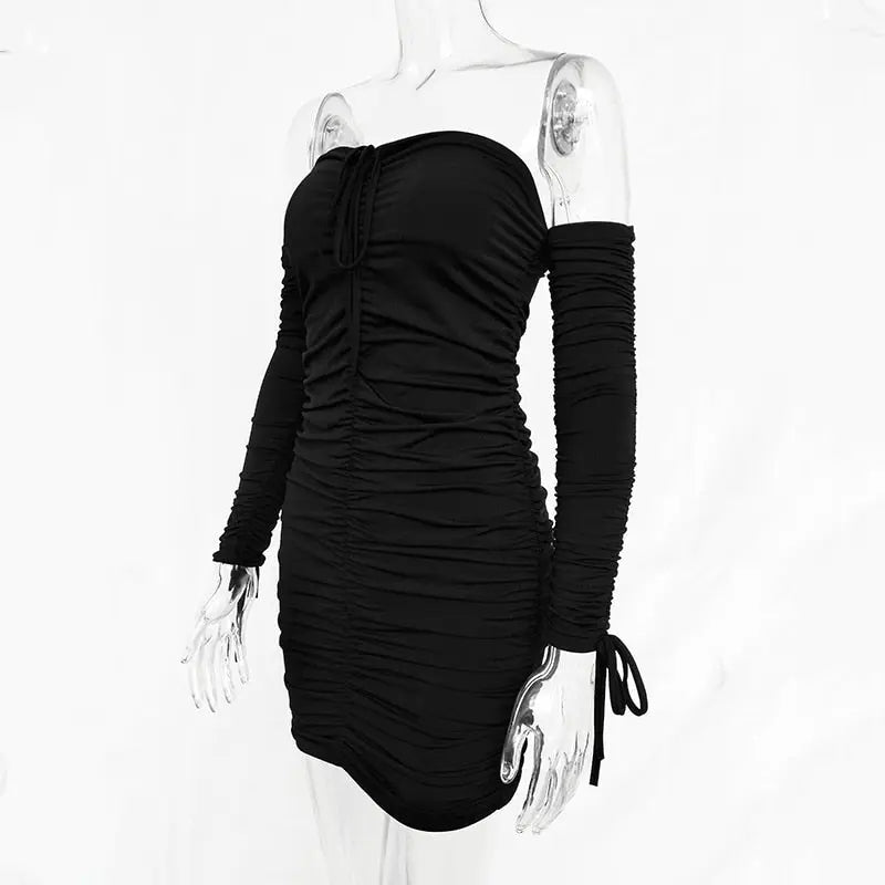 Women Spring Autumn Bandage Dress Women Sexy Off Shoulder Long Sleeve Slim Elastic Bodycon Vestidos nowadaysfashion