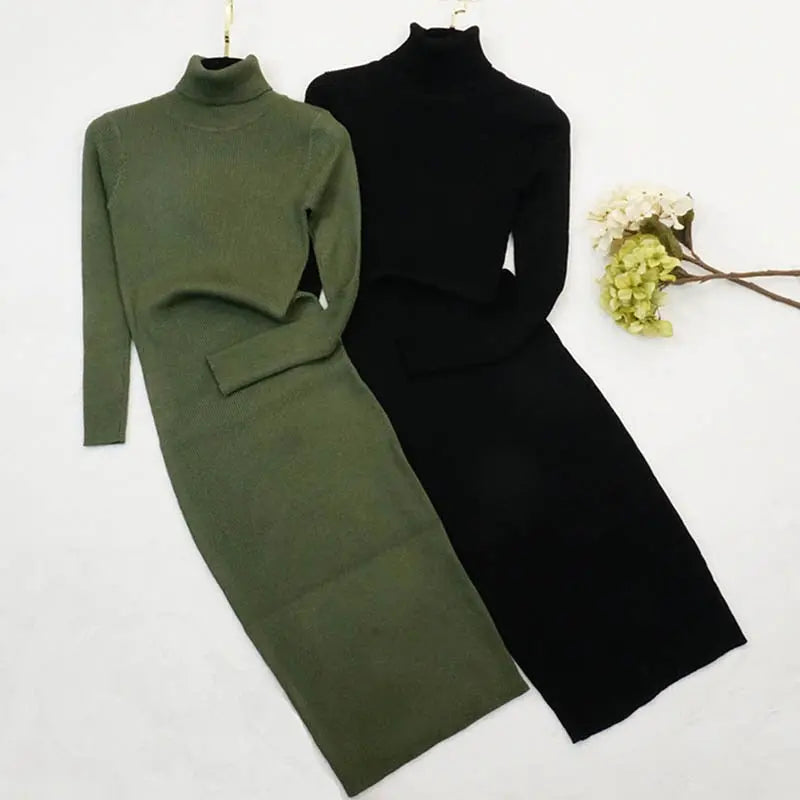 Women Knitted Dress Turtleneck Sweater Dresses Bodycon Long Sleeve Bottoming Dress Vestidos nowadaysfashion