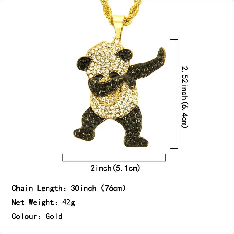 Rhinestone Luxury Hip Hop Dancing Animal Panda Pendant Iced out Rock Hip Hop Necklaces nowadaysfashion