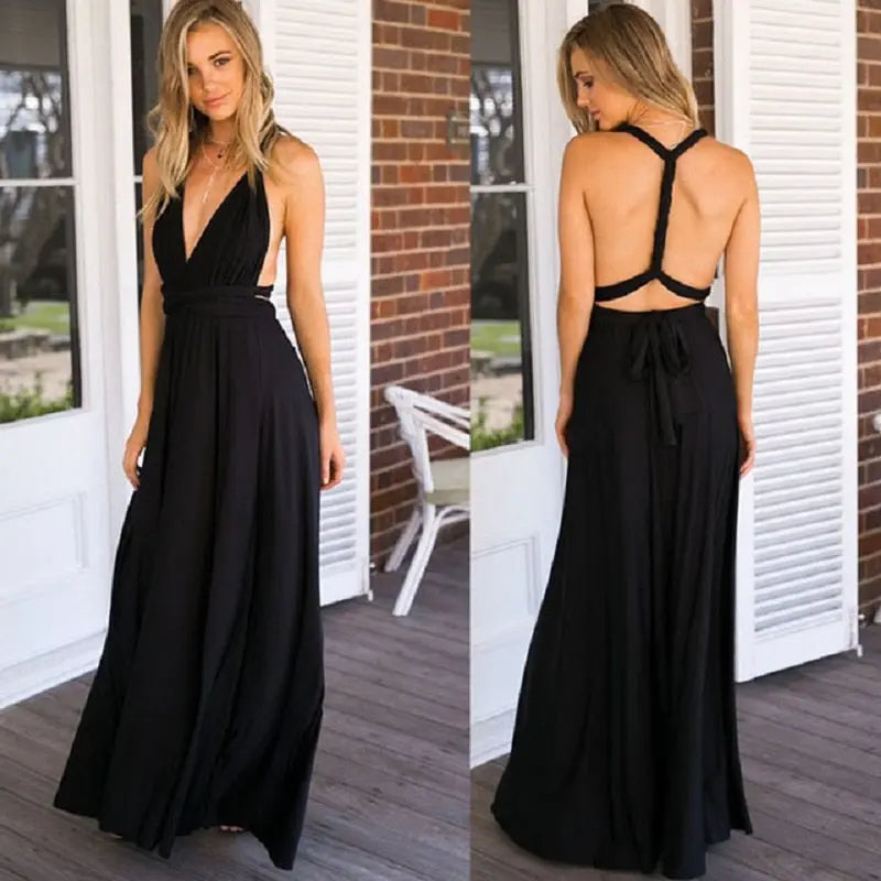 Sexy Women Multiway Wrap Convertible Boho Maxi Club Red Dress Bandage Long Dress nowadaysfashion