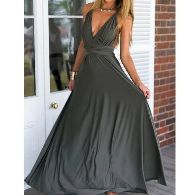 Sexy Women Multiway Wrap Convertible Boho Maxi Club Red Dress Bandage Long Dress nowadaysfashion