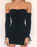 Women Spring Autumn Bandage Dress Women Sexy Off Shoulder Long Sleeve Slim Elastic Bodycon Vestidos nowadaysfashion