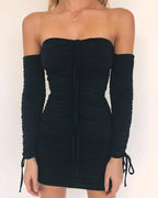 Women Spring Autumn Bandage Dress Women Sexy Off Shoulder Long Sleeve Slim Elastic Bodycon Vestidos nowadaysfashion
