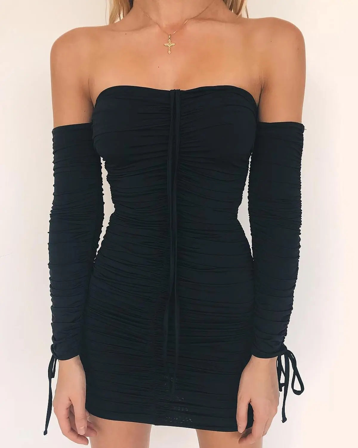 Women Spring Autumn Bandage Dress Women Sexy Off Shoulder Long Sleeve Slim Elastic Bodycon Vestidos nowadaysfashion