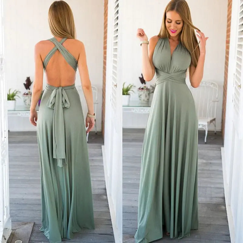 Sexy Women Multiway Wrap Convertible Boho Maxi Club Red Dress Bandage Long Dress nowadaysfashion