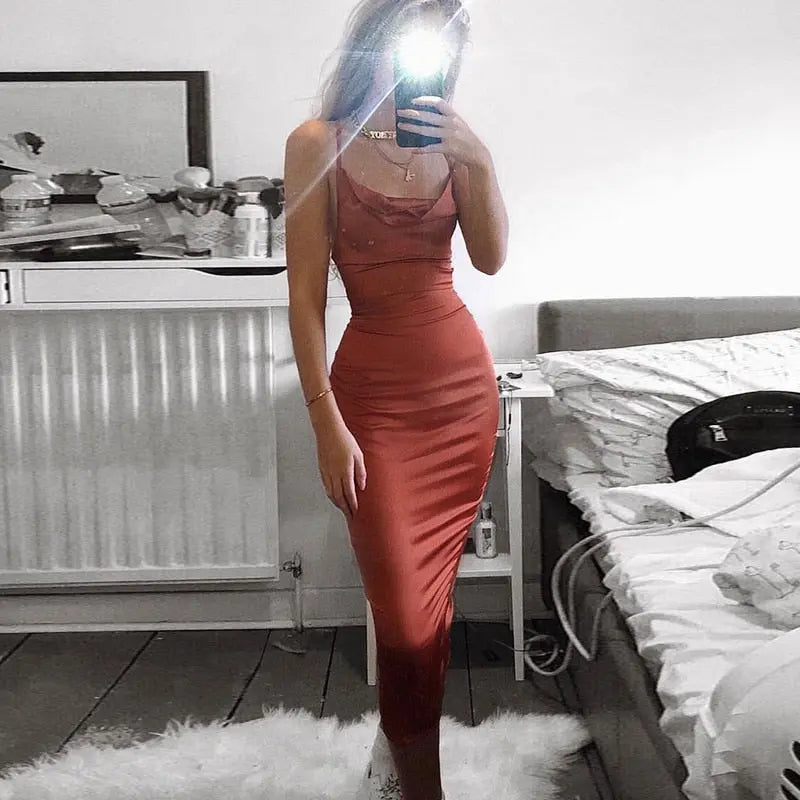 neon satin lace up 2022 summer women bodycon long midi dress sleeveless backless elegant party nowadaysfashion