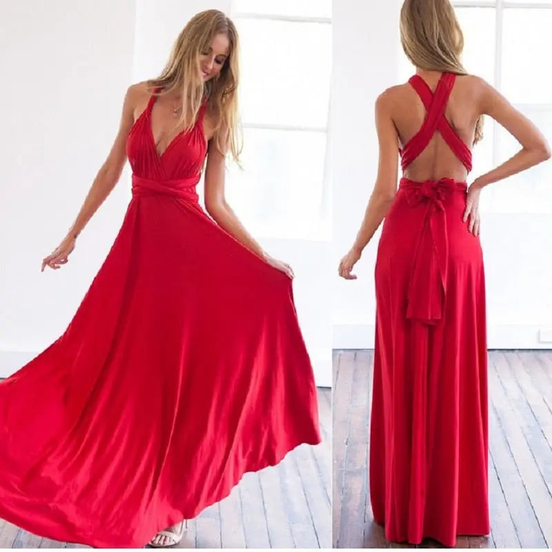 Sexy Women Multiway Wrap Convertible Boho Maxi Club Red Dress Bandage Long Dress nowadaysfashion