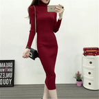 Women Knitted Dress Turtleneck Sweater Dresses Bodycon Long Sleeve Bottoming Dress Vestidos nowadaysfashion