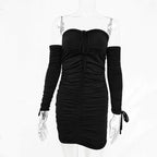 Women Spring Autumn Bandage Dress Women Sexy Off Shoulder Long Sleeve Slim Elastic Bodycon Vestidos nowadaysfashion