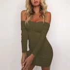 Women Spring Autumn Bandage Dress Women Sexy Off Shoulder Long Sleeve Slim Elastic Bodycon Vestidos nowadaysfashion