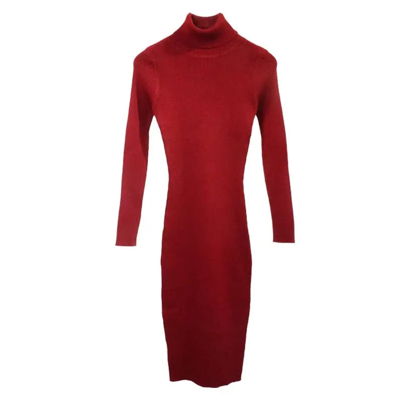 Women Knitted Dress Turtleneck Sweater Dresses Bodycon Long Sleeve Bottoming Dress Vestidos nowadaysfashion