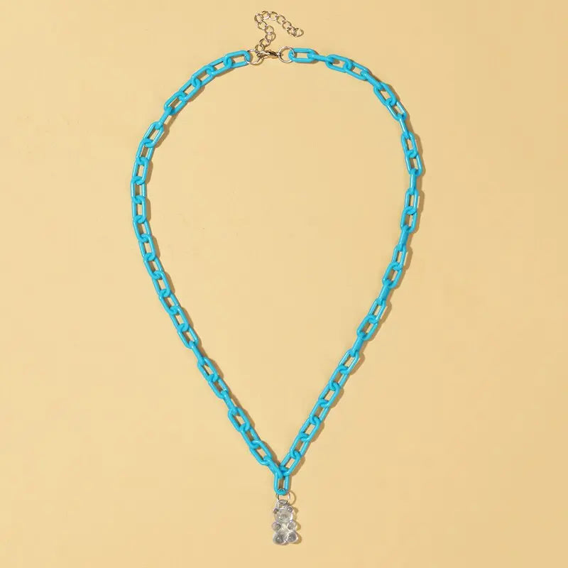 Candy Color Gummy Mini Bear Cartoon Necklace for Women Girls Birthday Jewelry Gifts nowadaysfashion