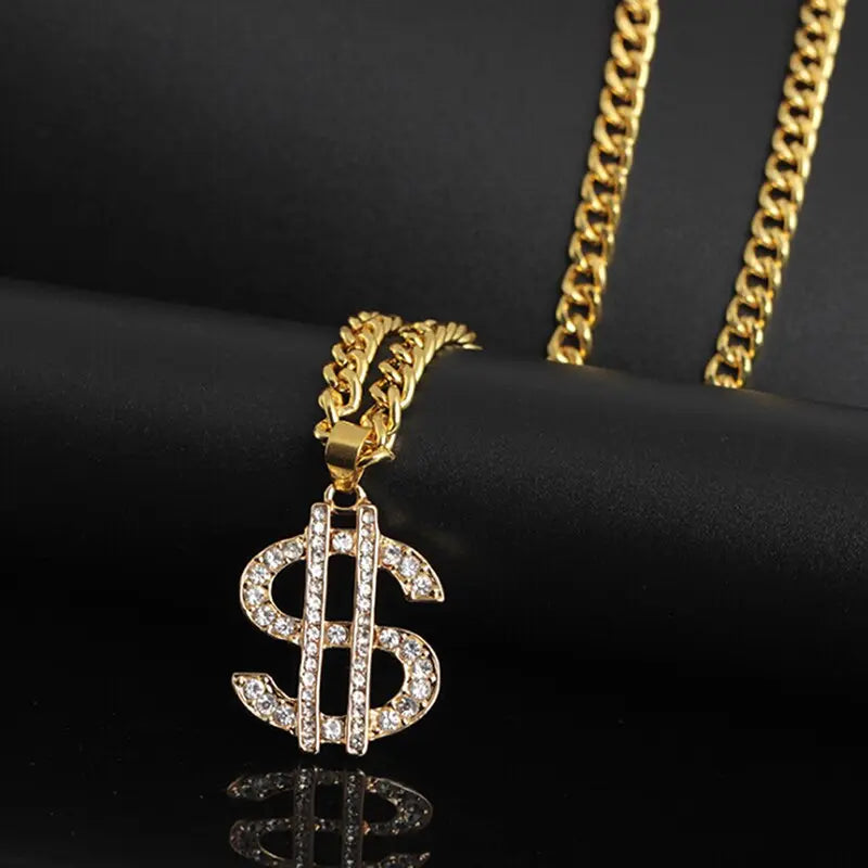 Hip Hop Rap Gold Color US Dollar Pendant Necklace Chain Accessories nowadaysfashion