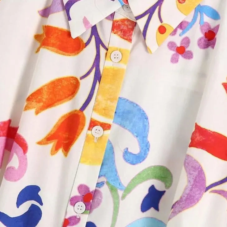 Women Vintage Totem Floral Print Bow Sashes Midi Shirt Dress Female Three Quarter Sleeve Slim Vestidos nowadaysfashion
