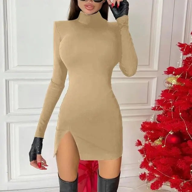 Women Spring Autumn Long Sleeve Bodycon Soild Color Black Slim Package Hip Mini Dress nowadaysfashion