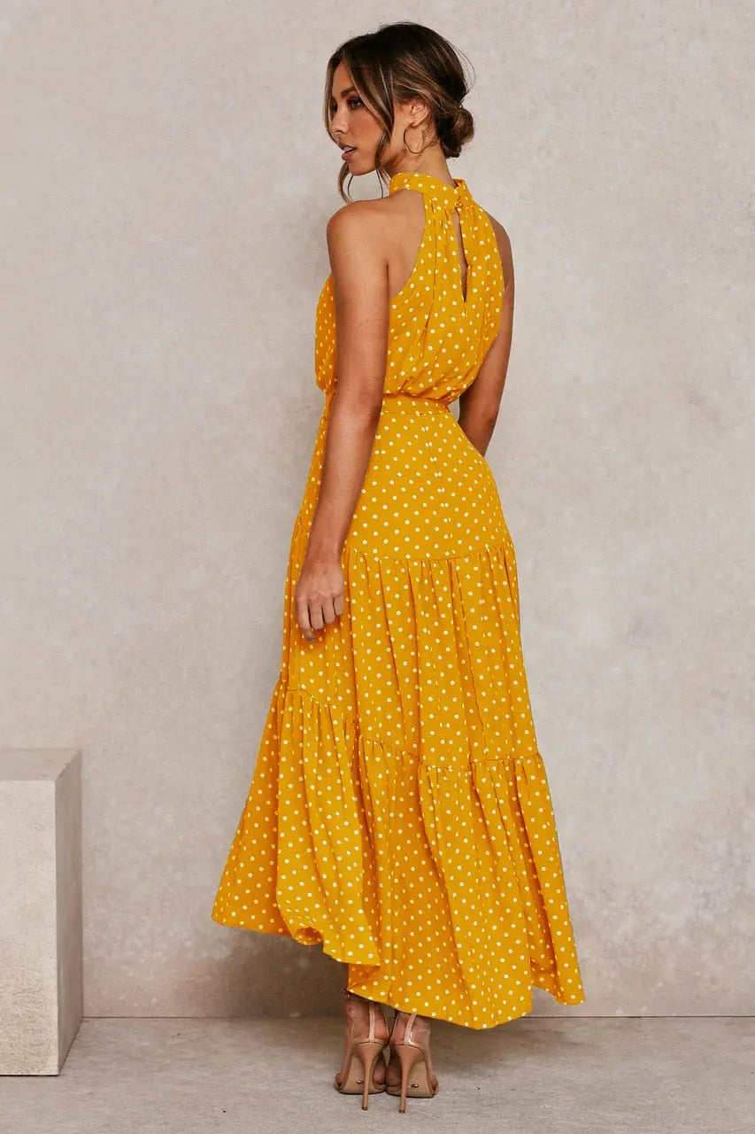 Summer Long Dress Polka Dot Casual Dresses Black Sexy Halter Strapless Sundress Vacation nowadaysfashion