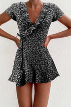 Summer Women’s Floal A-Line Dress Sweet Elegant Floral Ruffles V-neck Bandage Short Dress nowadaysfashion