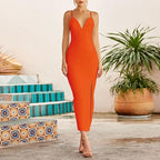 Summer Women White Bodycon Bandage Long Dresses Sexy V Neck Spaghetti Strap Evening nowadaysfashion