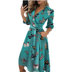 Spring Summer Lady Cover Up Women's Shirt Dress Wave Print Long Sleeve V-Neck Casual Dress Plus Size nowadaysfashion
