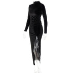Women Velvet Long Sleeve Ruched Midi Dress Side Slit Bodycon Streetwear nowadaysfashion