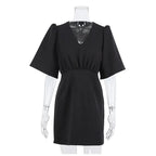 black short sleeve summer women dress 2022 Sexy V-neck solid High Street dress A-line mini Vestido nowadaysfashion