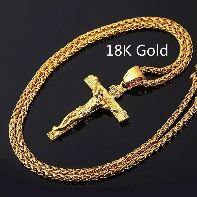 Jesus Cross Necklace for Fashion Gold color Cross Pendent with Chain Necklace Jewelry Gifts nowadaysfashion