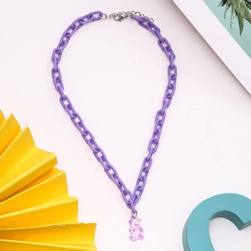 Candy Color Gummy Mini Bear Cartoon Necklace for Women Girls Birthday Jewelry Gifts nowadaysfashion