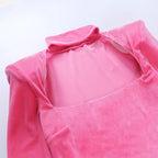 Velvet Women High Neck Long Sleeve Mini Dress Ruched Hollow Out Shoulder Pad Bodycon nowadaysfashion