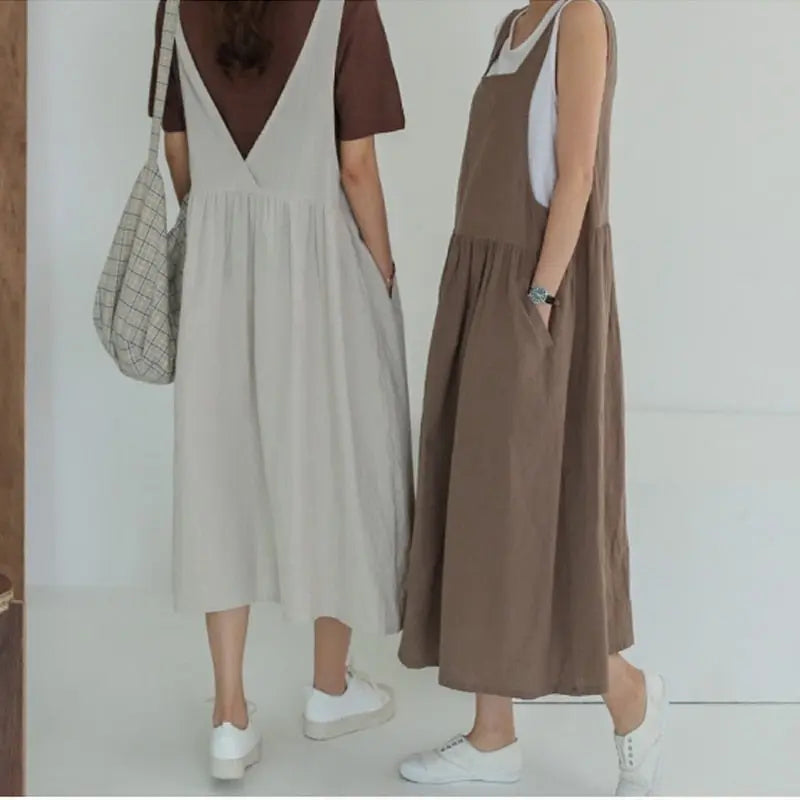 Spring and Summer Sleeveless Robe Dress Ladies Dress Plus Size XL- 5XL Cotton Linen Wome nowadaysfashion