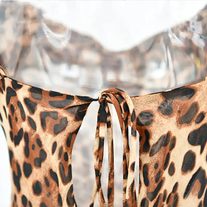 Leopard Print V-Neck Sexy Bodycon Long Dress Women Lace Up Backless Straps Beach Vestidos nowadaysfashion