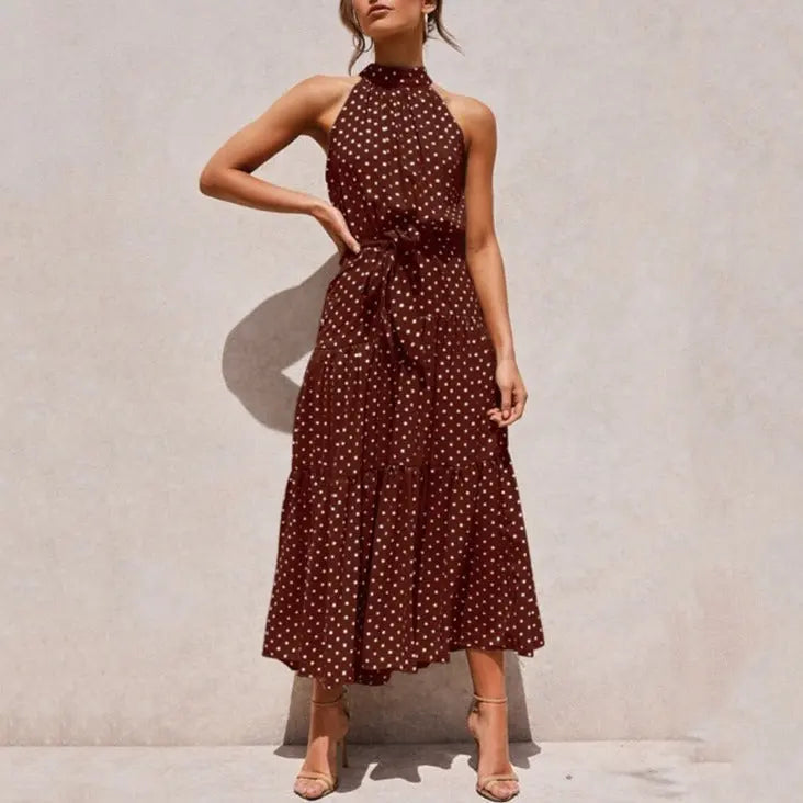 Summer Long Dress Polka Dot Casual Dresses Black Sexy Halter Strapless Sundress Vacation nowadaysfashion