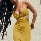 Knitted Maxi Dresses for Women Summer 2021 Elegant Sexy Cut Out Backless Bodycon nowadaysfashion