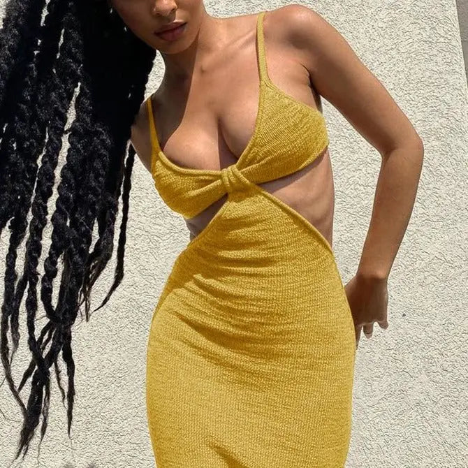 Knitted Maxi Dresses for Women Summer 2021 Elegant Sexy Cut Out Backless Bodycon nowadaysfashion
