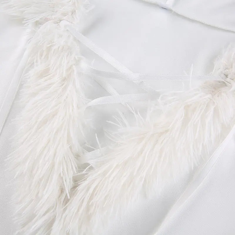 Furry White Bodycon Mini Dresses Women Autumn Long Sleeve Hooded V Neck Dress nowadaysfashion