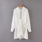mini dress summer long sleeves women irregularity pleated vocation style loose white shirtdress nowadaysfashion