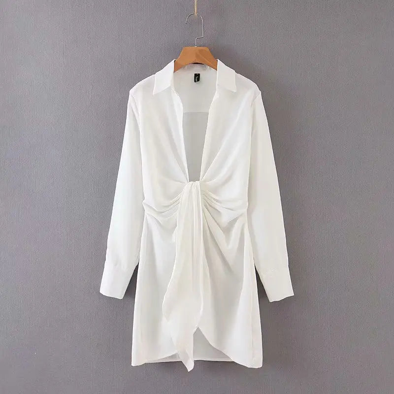 mini dress summer long sleeves women irregularity pleated vocation style loose white shirtdress nowadaysfashion
