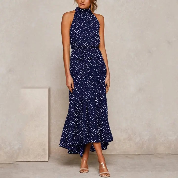 Summer Long Dress Polka Dot Casual Dresses Black Sexy Halter Strapless Sundress Vacation nowadaysfashion