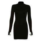 Spring Autumn Stretch Slim Soft Ribbed Knitted Turtleneck Casual Bodycon Zip Dress nowadaysfashion