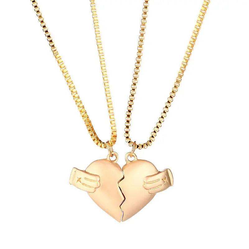 2Pcs Lovers Matching Heart Pendant Couple Magnetic Heart Pendant Necklace Couple Jewelry nowadaysfashion