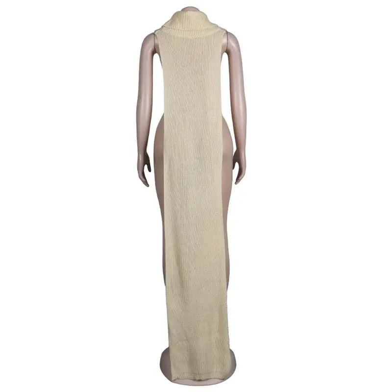 Knitted Side Split Sweater Dress Sleeveless Spring Clothes for Women Y2k Outfits Long Maxi Dresses nowadaysfashion