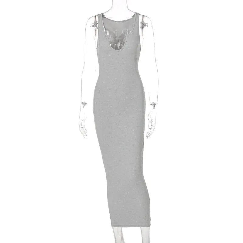 Ribbed Knitted Stripe Women Pure Sleeveless Midi Dress V Neck Bodycon Elegant 2022 Summer nowadaysfashion