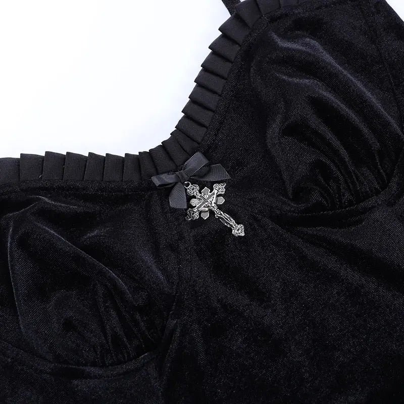Goth Cross Sexy Purple Dress Vintage Velvet A Line Lolita Dress Aesthetic Gothic nowadaysfashion