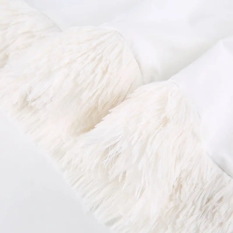 Furry White Bodycon Mini Dresses Women Autumn Long Sleeve Hooded V Neck Dress nowadaysfashion