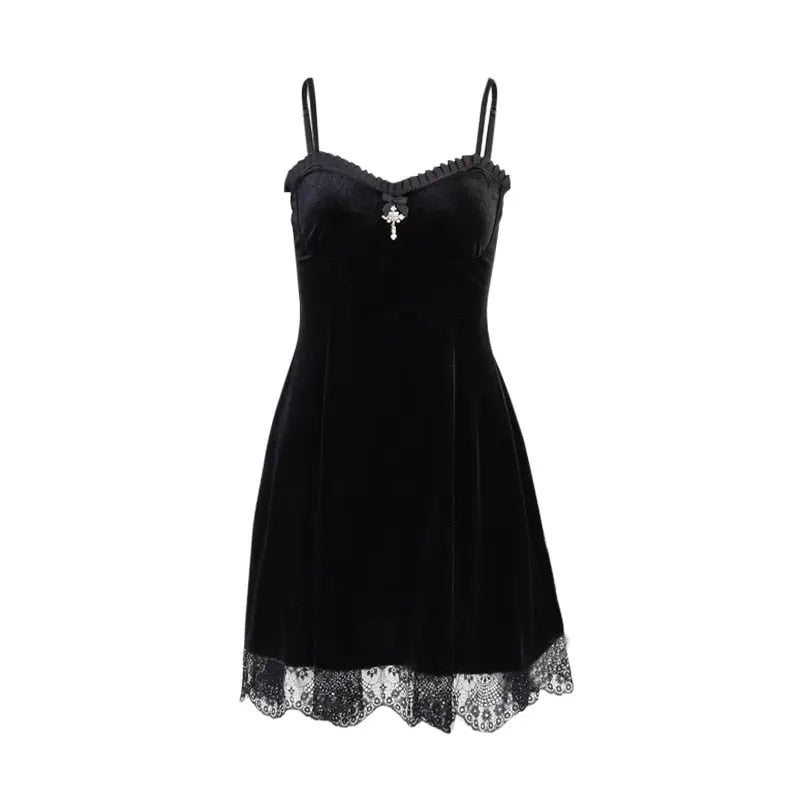 Goth Cross Sexy Purple Dress Vintage Velvet A Line Lolita Dress Aesthetic Gothic nowadaysfashion