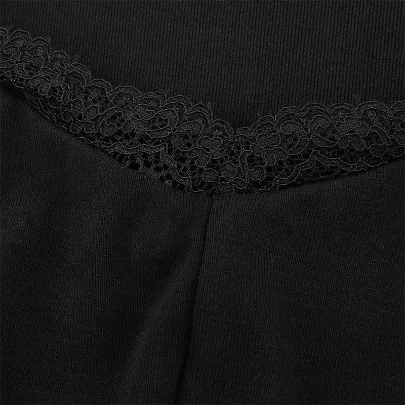 Square Neck Lace Patchwork Bodycon Black Dress Women Cotton Side Split Autumn Dress nowadaysfashion