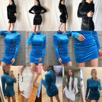Bodycon Velvet Mini Dress Women Long Sleeve High Neck Party Dresses Female Velvet Sheath Dress nowadaysfashion