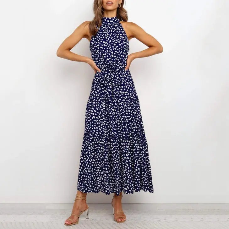 Summer Long Dress Polka Dot Casual Dresses Black Sexy Halter Strapless Sundress Vacation nowadaysfashion